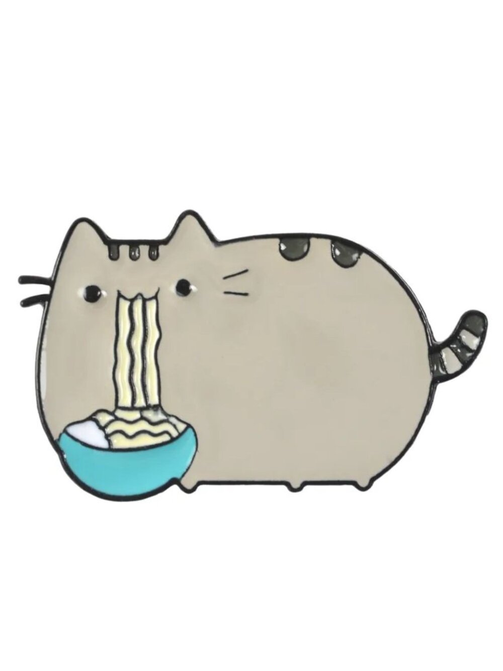 Cute Pusheen Cat Eating Pasta Metal Enamel Lapel Pin Brooch